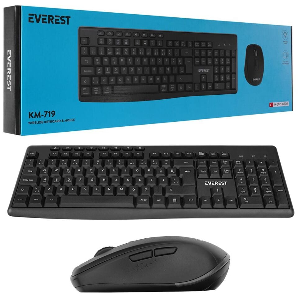 Everest KM-719 Siyah 2İn1 Kablosuz Q Multimedia Klavye + Mouse Set