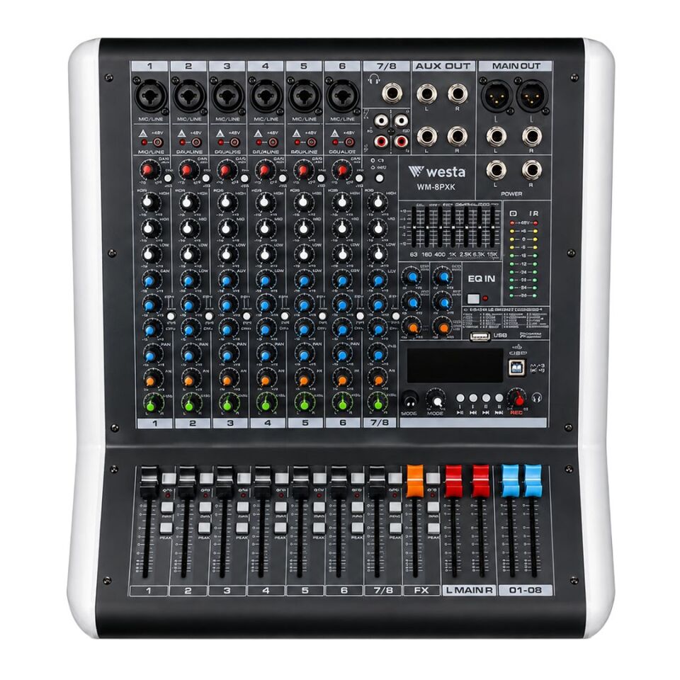 Westa WM-8PMX 2X400w 8 Kanal Power Mikser USB, Bluetooth 32DSP Dijital Profesyonel Ses Mikseri