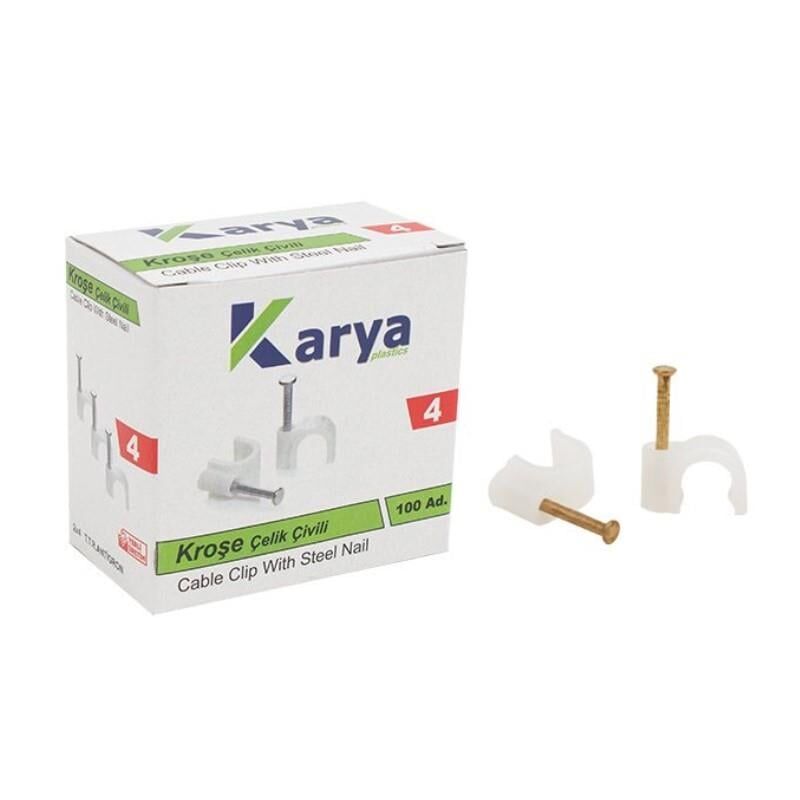 Kroşe 4 Numara Çelik Çivili 8 Mm Kroşe 100 Lü Paket 2x4 Kablolar İçin Kablo Tutucu Kroşe