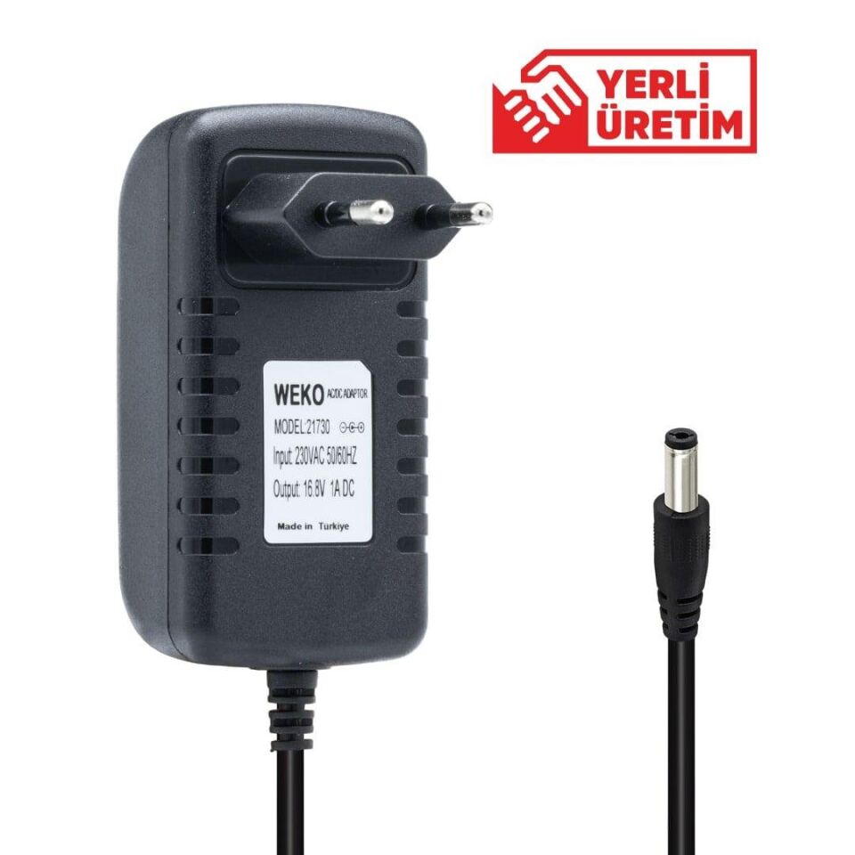 Weko 16.8 Volt 1 Amper 5.5x2.5 Jack Uçlu Dolum Led Göstergeli Oriz Tipi Şarj Adaptörü Cihazı Aleti 16.8V-1A