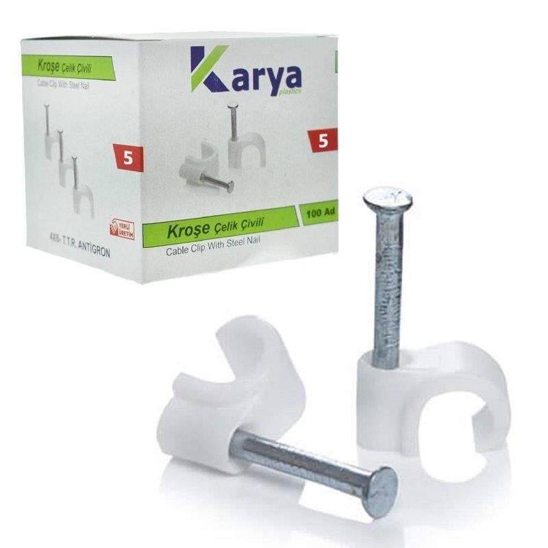 Kroşe 5 Numara 10mm Çelik Çivili 100 Lü Paket 2x4 4x4 Kablolar İçin Kroşe Kablo Tutucu
