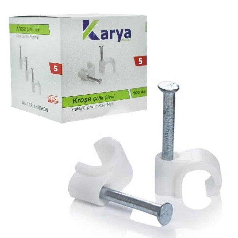 Kroşe 5 Numara 10mm Çelik Çivili 100 Lü Paket 2x4 4x4 Kablolar İçin Kroşe Kablo Tutucu