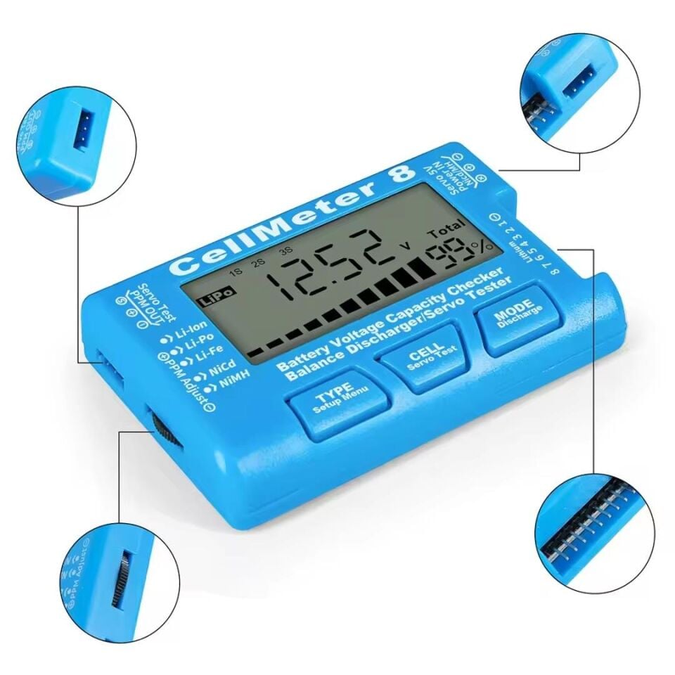 Ayt Powermaster PM-26959 Pil Kapasite Voltaj Test Cihazı RC 1-8S Lipo Lityum NIMH Polimer Pil Doluluk Göstergesi Aleti