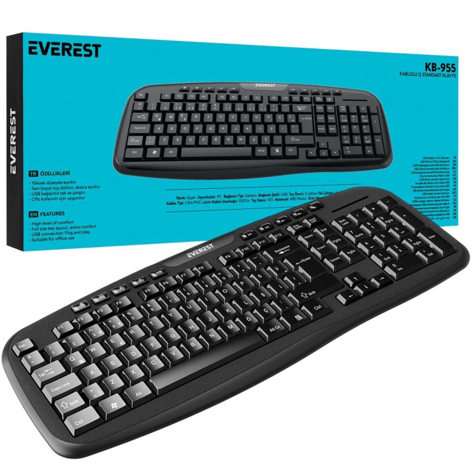 Everest KB-955 Siyah Usb Multimedia Kablolu Q Standart Klavye