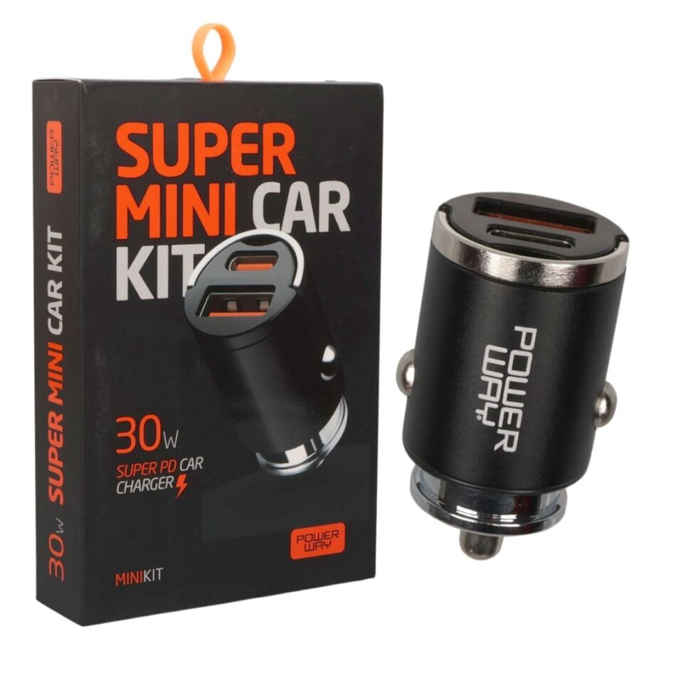 Powerway Minikit 30W Super PD & QC 4.0 Çift Çıkışlı Hızlı Ultra Kompakt Metal Araç Şarj Cihazı