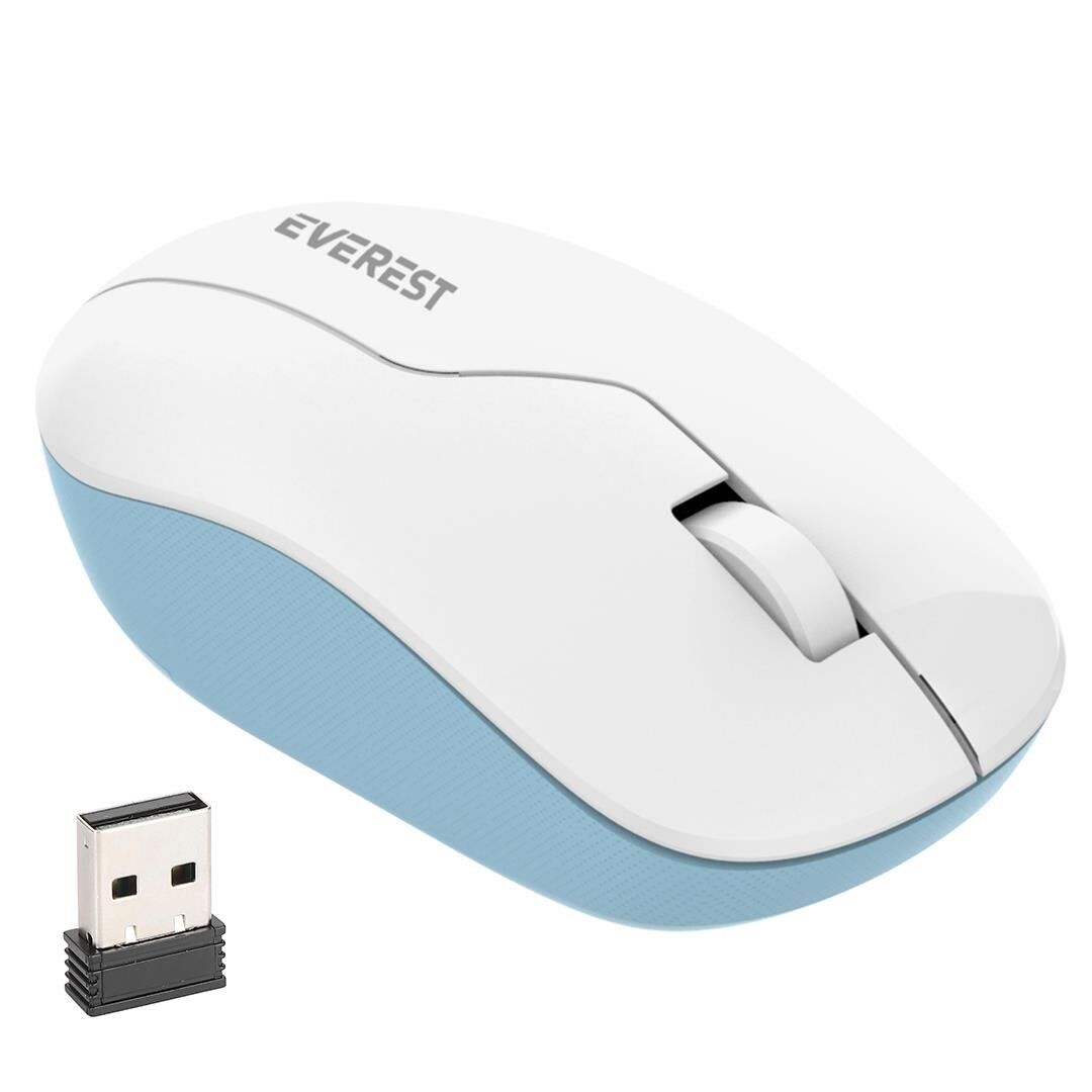 Everest SMW-973 USB Beyaz-Mavi 2.4Ghz 1200DPI Kablosuz Optik Mouse 5 Metre Menzilli