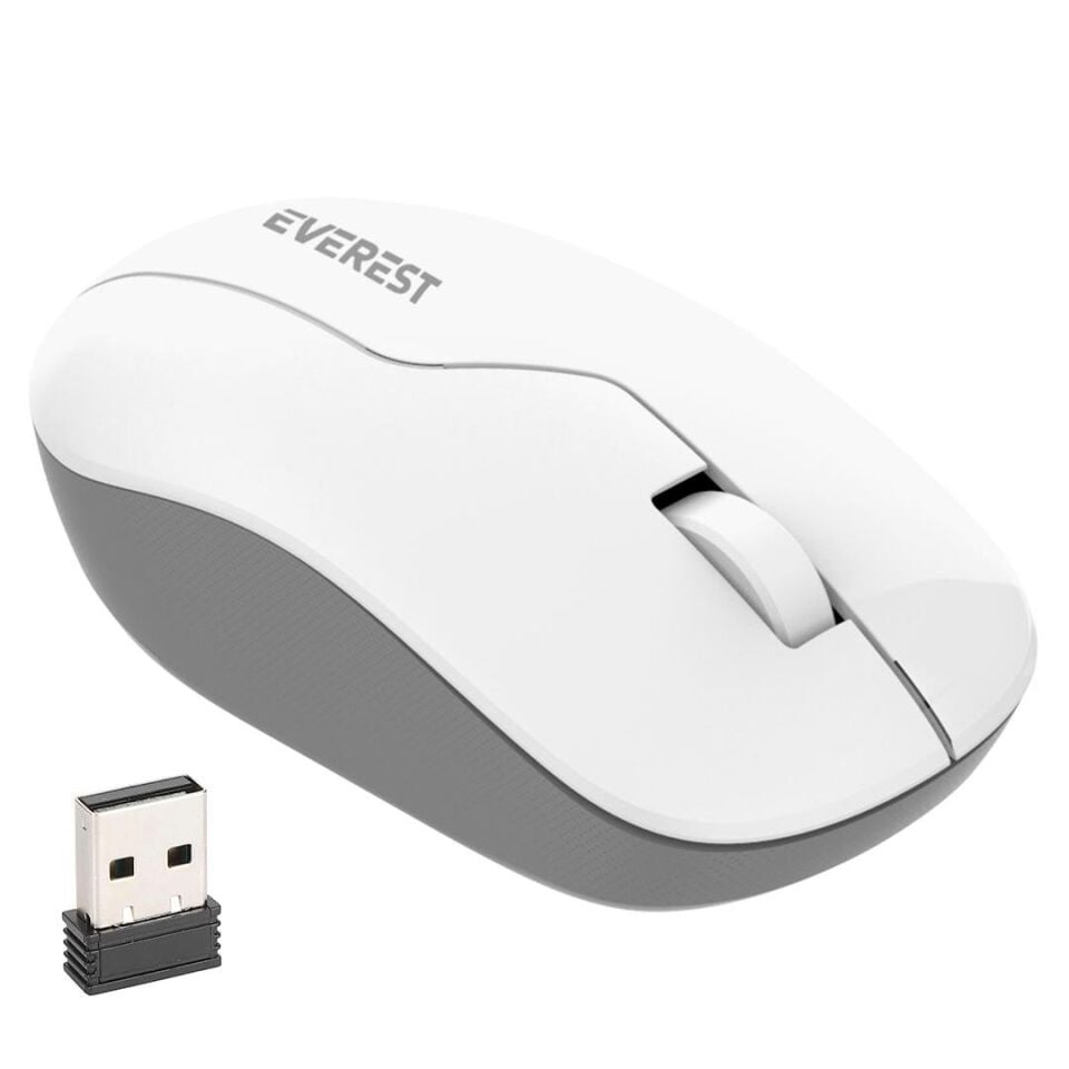 Everest SMW-973 USB Beyaz-Gri 2.4Ghz 1200DPI Kablosuz Optik Mouse 5 Metre Menzilli