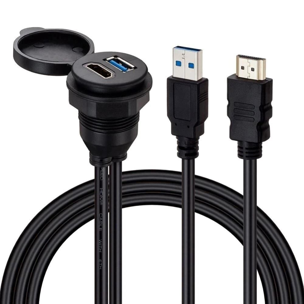 Powermaster PM-12428 USB 3.0  HDMI 2 Metre Uzatma Kablolu Araç Kontrol Paneli Gömme Montaj