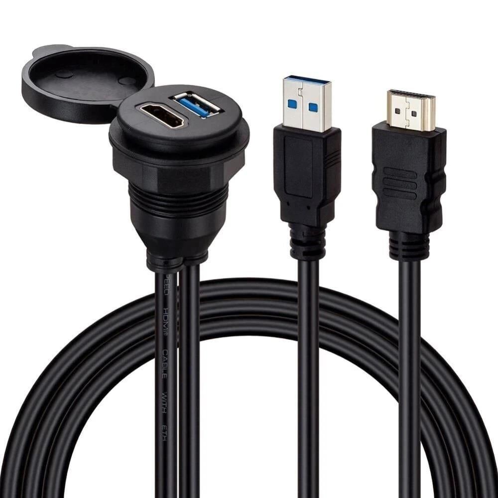 Powermaster PM-12428 USB 3.0  HDMI 2 Metre Uzatma Kablolu Araç Kontrol Paneli Gömme Montaj