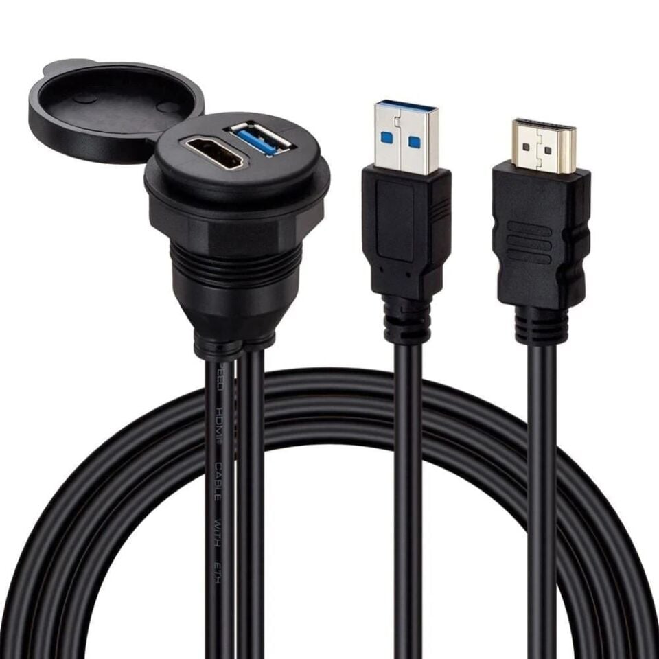 Powermaster PM-12428 USB 3.0  HDMI 2 Metre Uzatma Kablolu Araç Kontrol Paneli Gömme Montaj