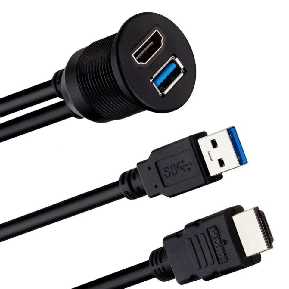 Powermaster PM-12428 USB 3.0  HDMI 2 Metre Uzatma Kablolu Araç Kontrol Paneli Gömme Montaj