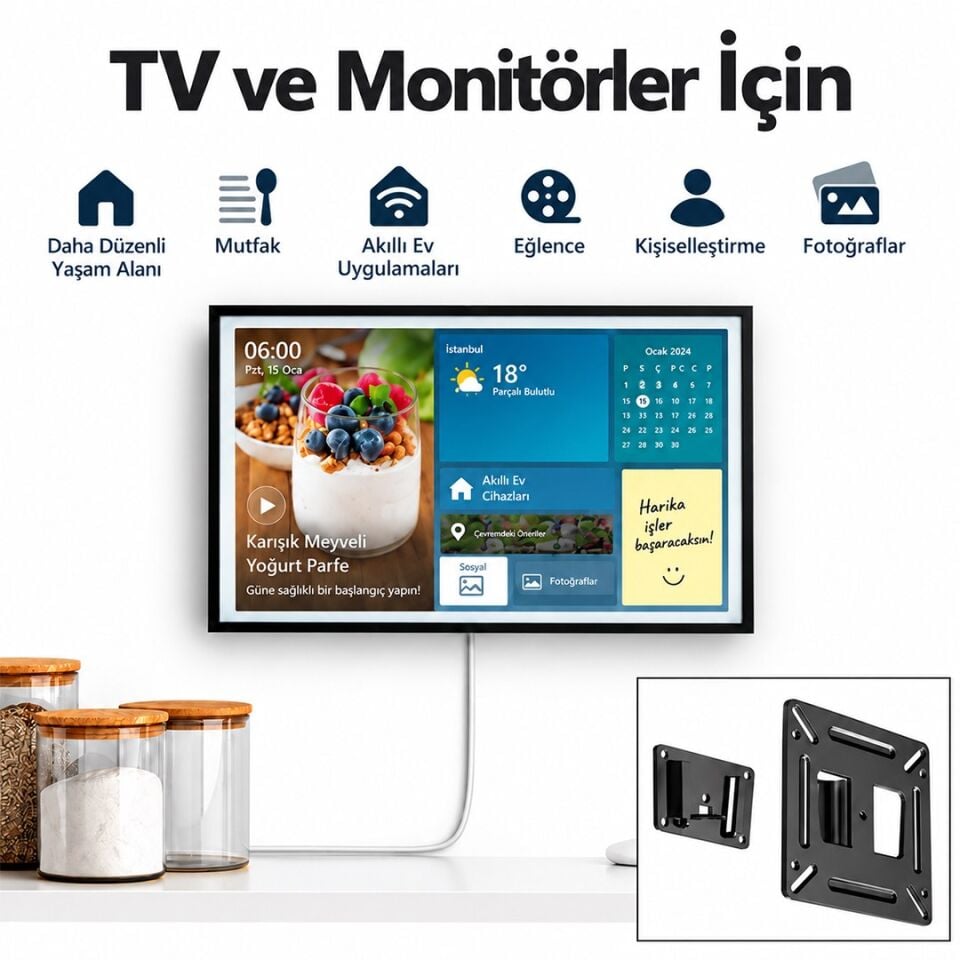 Powermaster PM-26408 14-27 İnç Tv Led Monitör Duvar Askı Aparatı 15 Kg Taşıma Kapasiteli 114X114mm