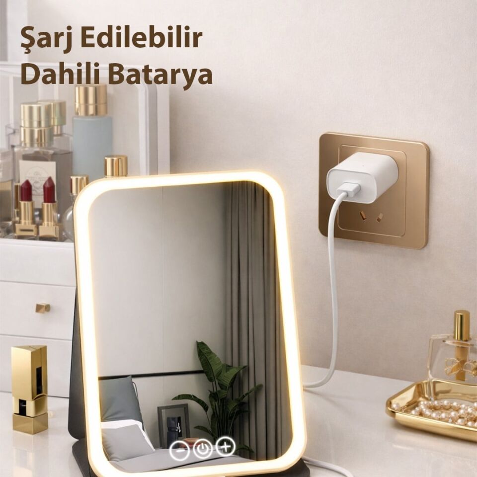 Powermaster PM-27373 Işıklı Profesyonel Makyaj Aynası 3 Renk Modlu Şarjlı Katlanabilir