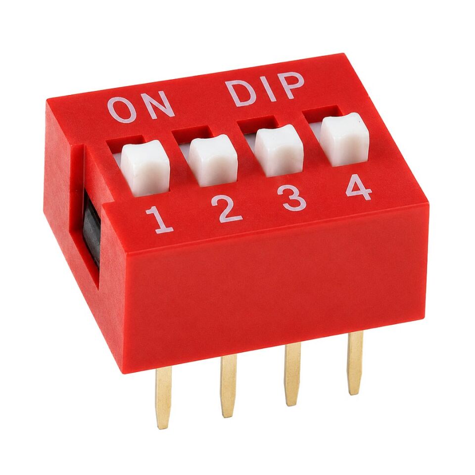 PCB Tip 4'Lü Kırmızı DIP Switch 2.54Mm Pin Aralıklı Devre Anahtarı