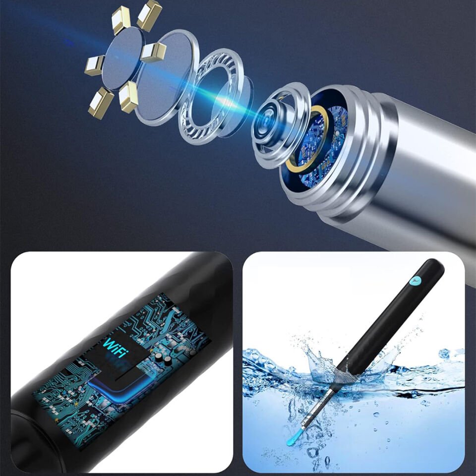 Ayt T5 5 MP Kamera 3.5mm Lens Şarjlı Wifi Görüntülü Kulak Temizleyici Siyah Renk Endoskopik Kulak Temizleyici