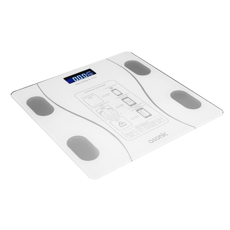 Asonic BS260 Beyaz 260x260 Mm Dijital Bluetooth Baskül Ev Tipi Banyo Tartı