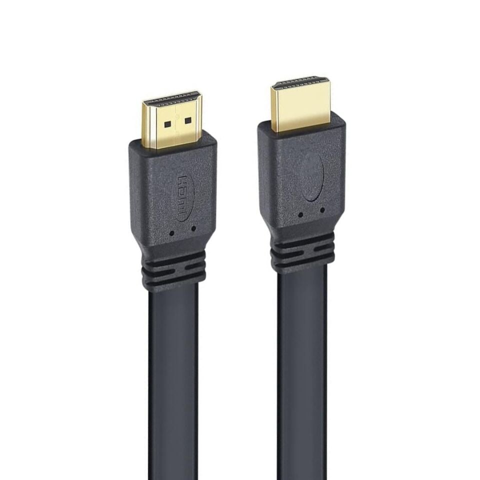 Powermaster HK-25508 Düz Siyah 1.5 Metre Flat Yassı Gold Uçlu 19 Pin HDMI Kablo