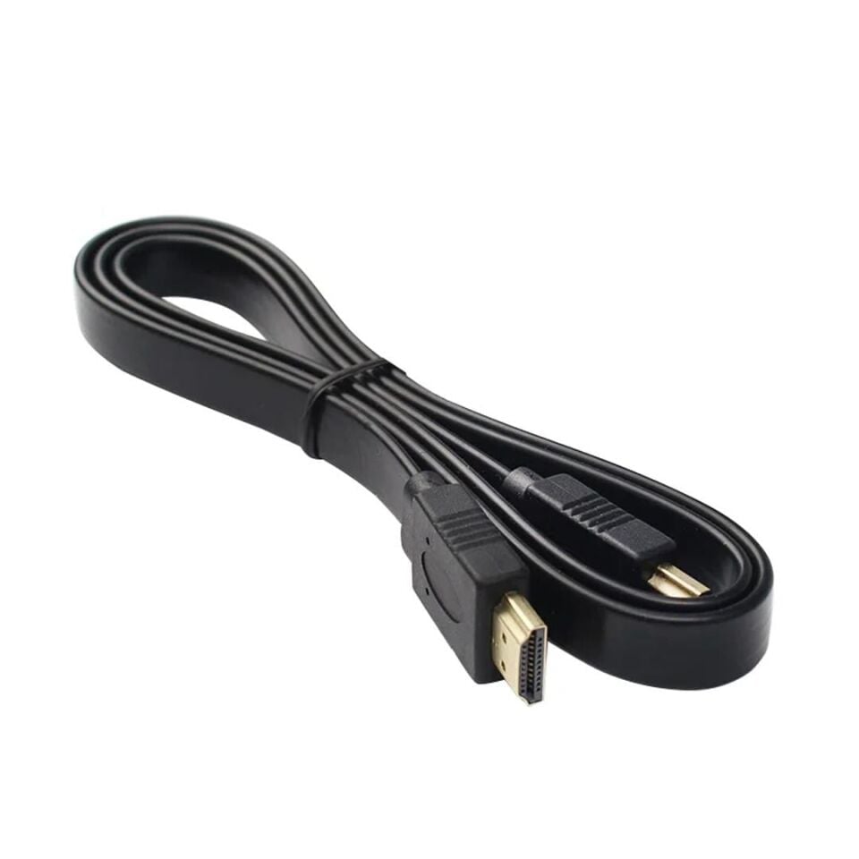 Powermaster HK-25508 Düz Siyah 1.5 Metre Flat Yassı Gold Uçlu 19 Pin HDMI Kablo