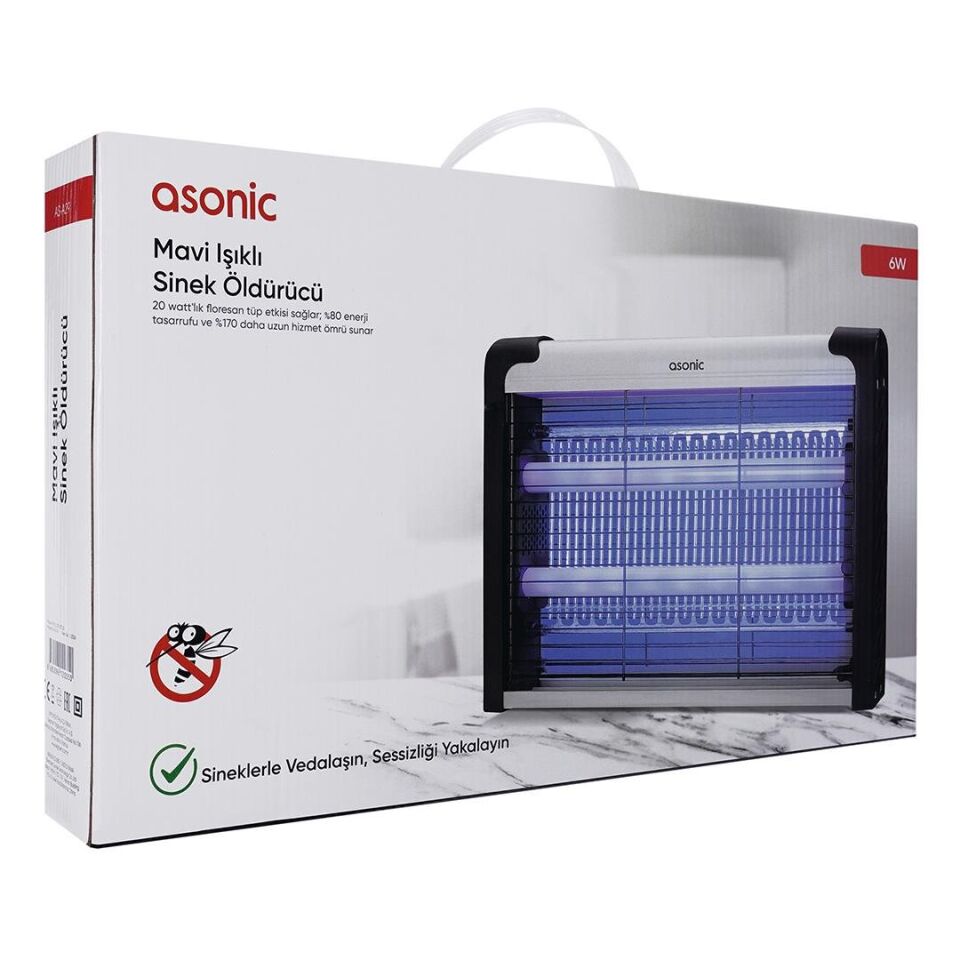 Asonic Siyah 6 Watt + 2000 Volt İki Ledli Sinek Öldürücü AS-A29 Mor Işık Sivri Sinek Cız