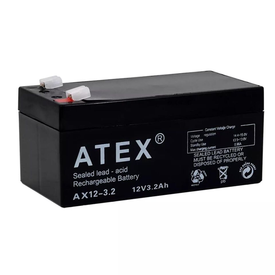 Atex 12 Volt 3.2 Amper Kuru Akü 134x67x61 mm Yeni Tarihli Taze Akü 13.4X6.7X6.1CM