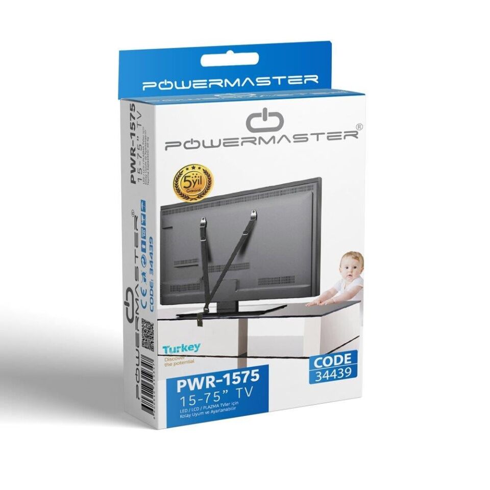 Powermaster 15-75 İnç Lcd Led Tv Ünite Sehba Üzeri Sabitleme Ve Bebek Güvenlik Kemeri PWR-1575