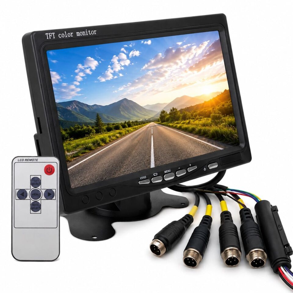 Powermaster 7 İnç Dijital Oto Monitör 4 e Bölünebilen Ekran Araç 4 Girişli Monitör Servis Ve Uzun Araç İçin