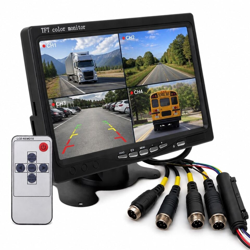Powermaster 7 İnç Dijital Oto Monitör 4 e Bölünebilen Ekran Araç 4 Girişli Monitör Servis Ve Uzun Araç İçin