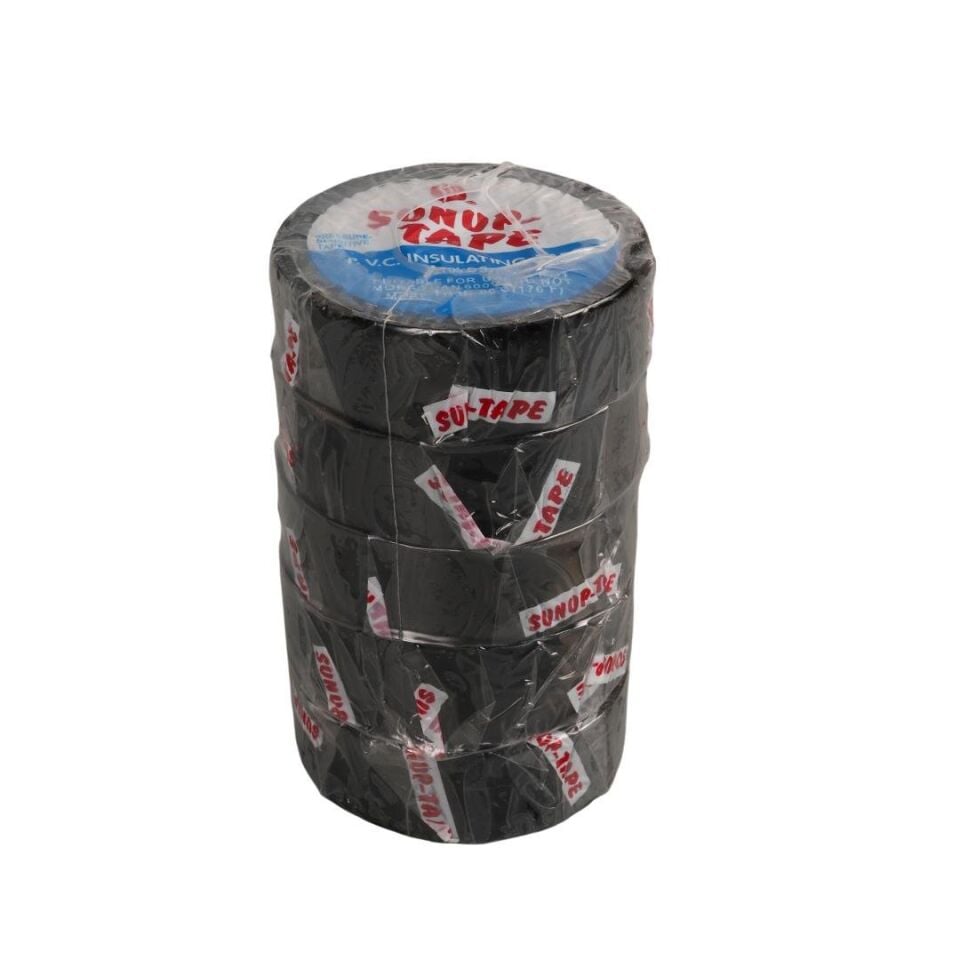 Sunup SN-27918 Siyah 0.13x18 Mm İzole PVC Elektrikçi Bant 5 li Paket İzola Band Elektrik Bantı