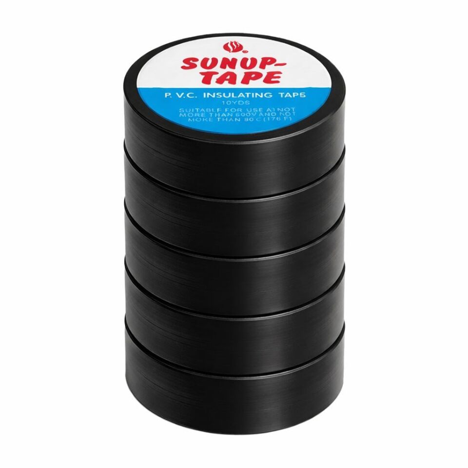Sunup SN-27918 Siyah 0.13x18 Mm İzole PVC Elektrikçi Bant 5 li Paket İzola Band Elektrik Bantı