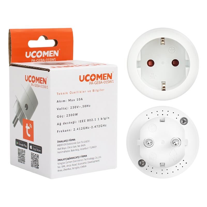 Ucomen 10 Amper Wifi Tuya Destekli Akıllı Priz 220V Cep Telefonundan Kontrol Edilebilen
