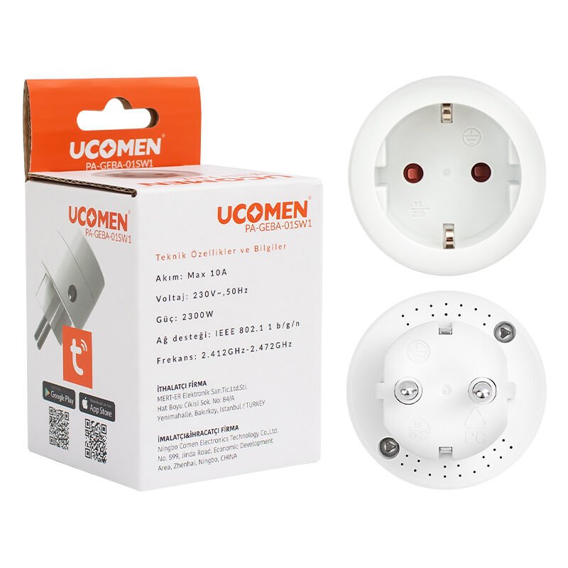 Ucomen 10 Amper Wifi Tuya Destekli Akıllı Priz 220V Cep Telefonundan Kontrol Edilebilen