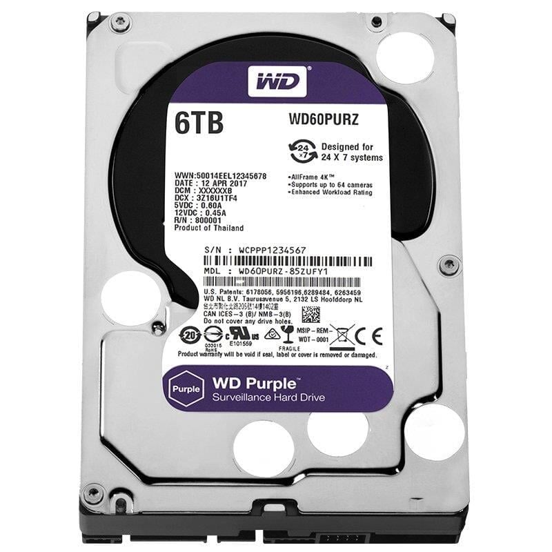 Western Digital WD60PURZ 6 TB Sata6 64Mb 7-24 Purple Harddisk