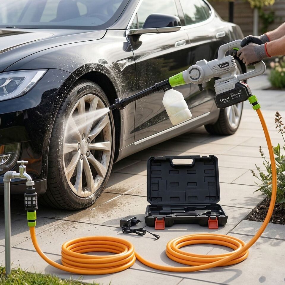 Carstar CR-25779 Yüksek Basınçlı Beyaz Oto Yıkama Makinesi Şarjlı Yıkama Makinası