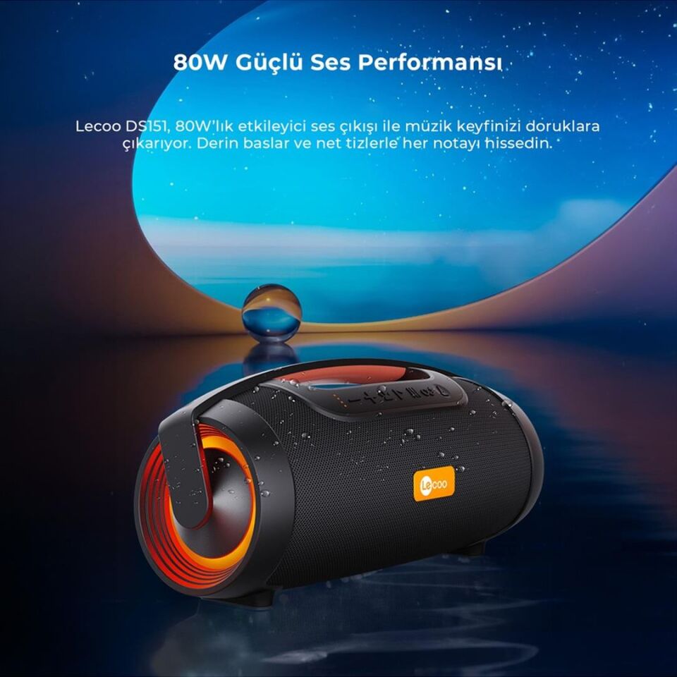 Lenovo Lecoo DS151 80W Güçlü Ses Kablosuz Bluetooth 5.0 RGB Boombox Hoparlör Ses Bombası