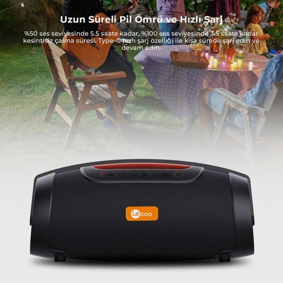 Lenovo Lecoo DS151 80W Güçlü Ses Kablosuz Bluetooth 5.0 RGB Boombox Hoparlör Ses Bombası
