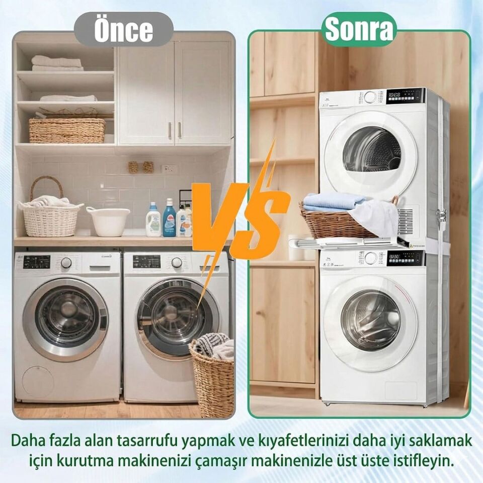 Ayt Çamaşır Makinesi Ve Kurutucu İstifleme Seti Askılıklı Çamaşır Askılık