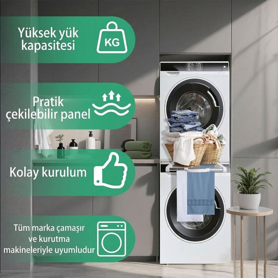 Ayt Çamaşır Makinesi Ve Kurutucu İstifleme Seti Askılıklı Çamaşır Askılık