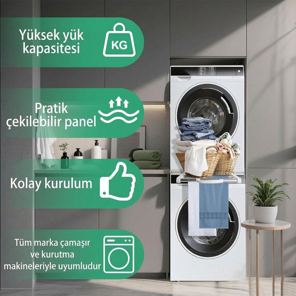 Ayt Çamaşır Makinesi Ve Kurutucu İstifleme Seti Askılıklı Çamaşır Askılık