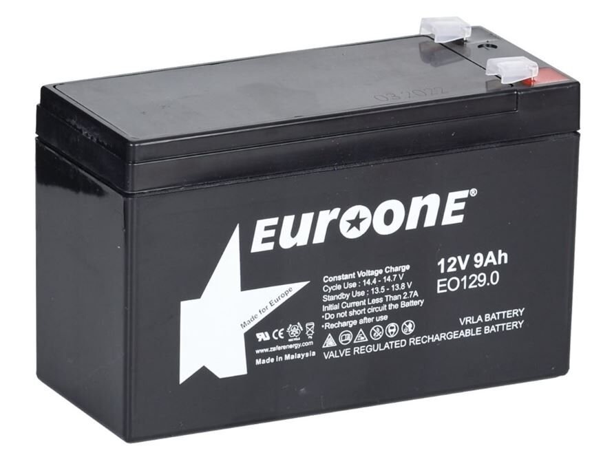 Euroone Eo-129 12 Volt 9 Amper Kuru Akü 150 x 65 x 90 mm Yeni Tarihli Taze Akü