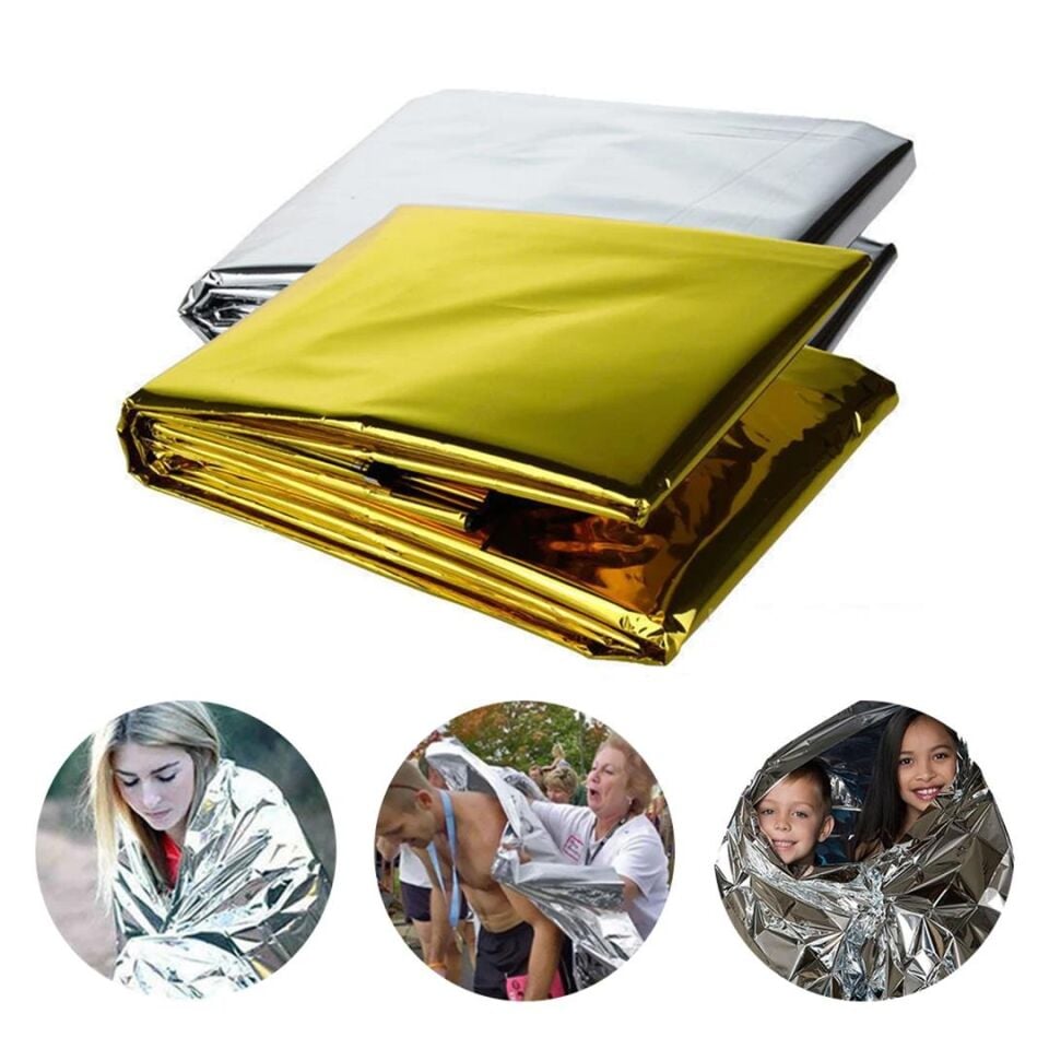 Sunup SN-14528 130X210cm Gümüş Acil Durum Termal İlkyardım Battaniyesi Isı Yansıtıcı Rüzgar Su Geçirmez