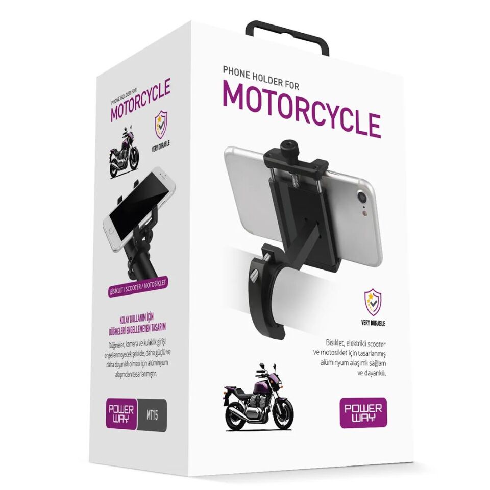 Powerway Mt15 Motorsiklet Telefon Tutucu Motosiklet Telefon Tutacağı Scooter Gidon Uyumlu Alüminyum