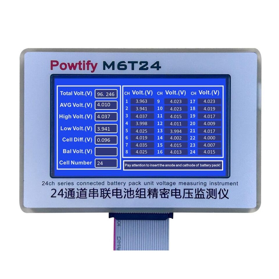 Powtify M6T24 24S Kanallı Yüksek Hassasiyetli Lityum Batarya Pil Gerçek Zamanlı Voltaj Analizörü Cihazı Aleti