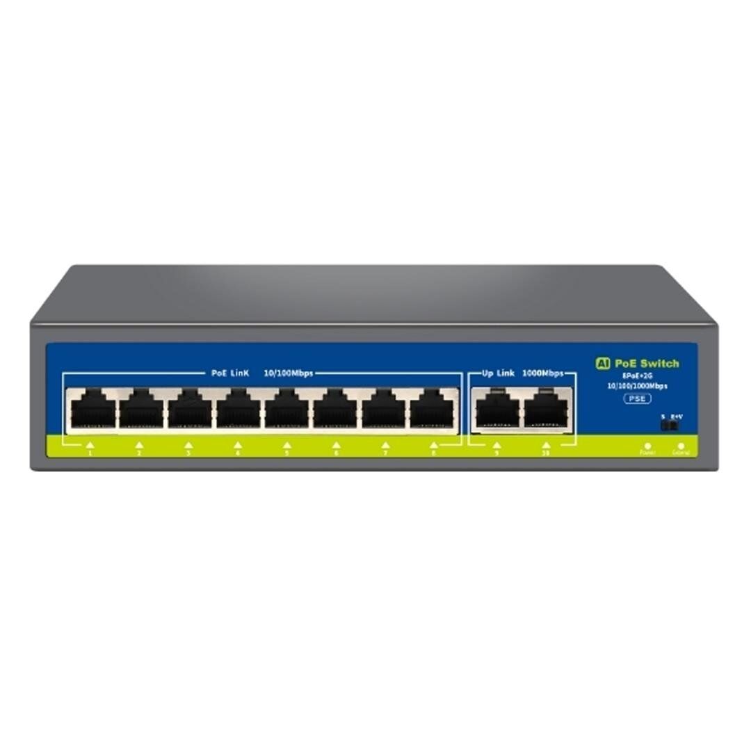 Novacom NVC-HIF0820GBL-C 8+2 Port Gigabit Uplink Poe Switch 250M Extend Modlu