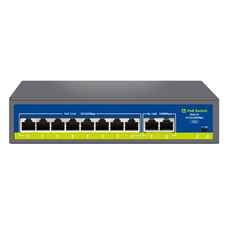 Novacom NVC-HIF0820GBL-C 8+2 Port Gigabit Uplink Poe Switch 250M Extend Modlu