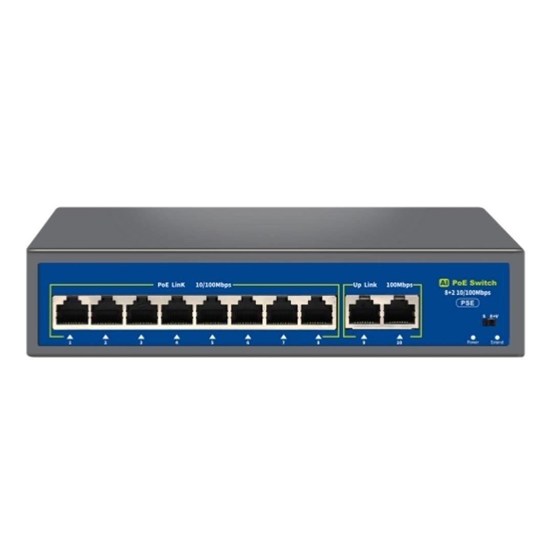 Novacom NVC-HIF0820FBL-C 8+2 Port 120W 10/100Mbps Poe Switch 250M Extend Modlu