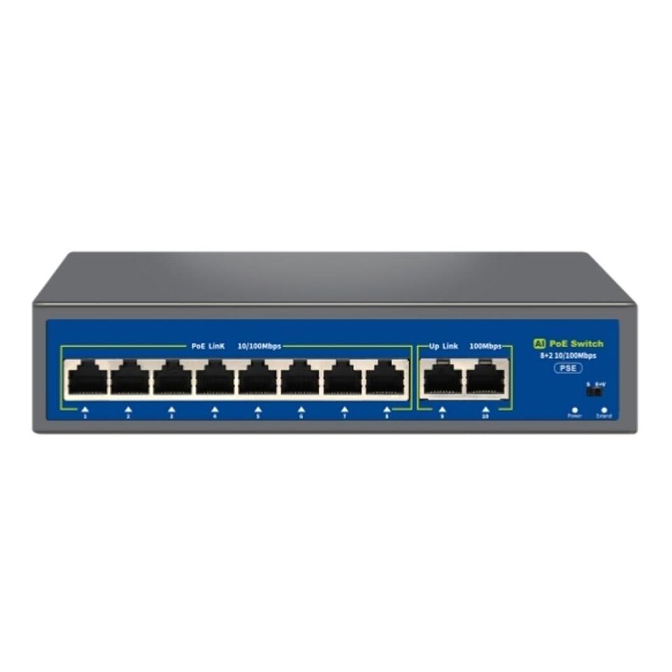 Novacom NVC-HIF0820FBL-C 8+2 Port 120W 10/100Mbps Poe Switch 250M Extend Modlu