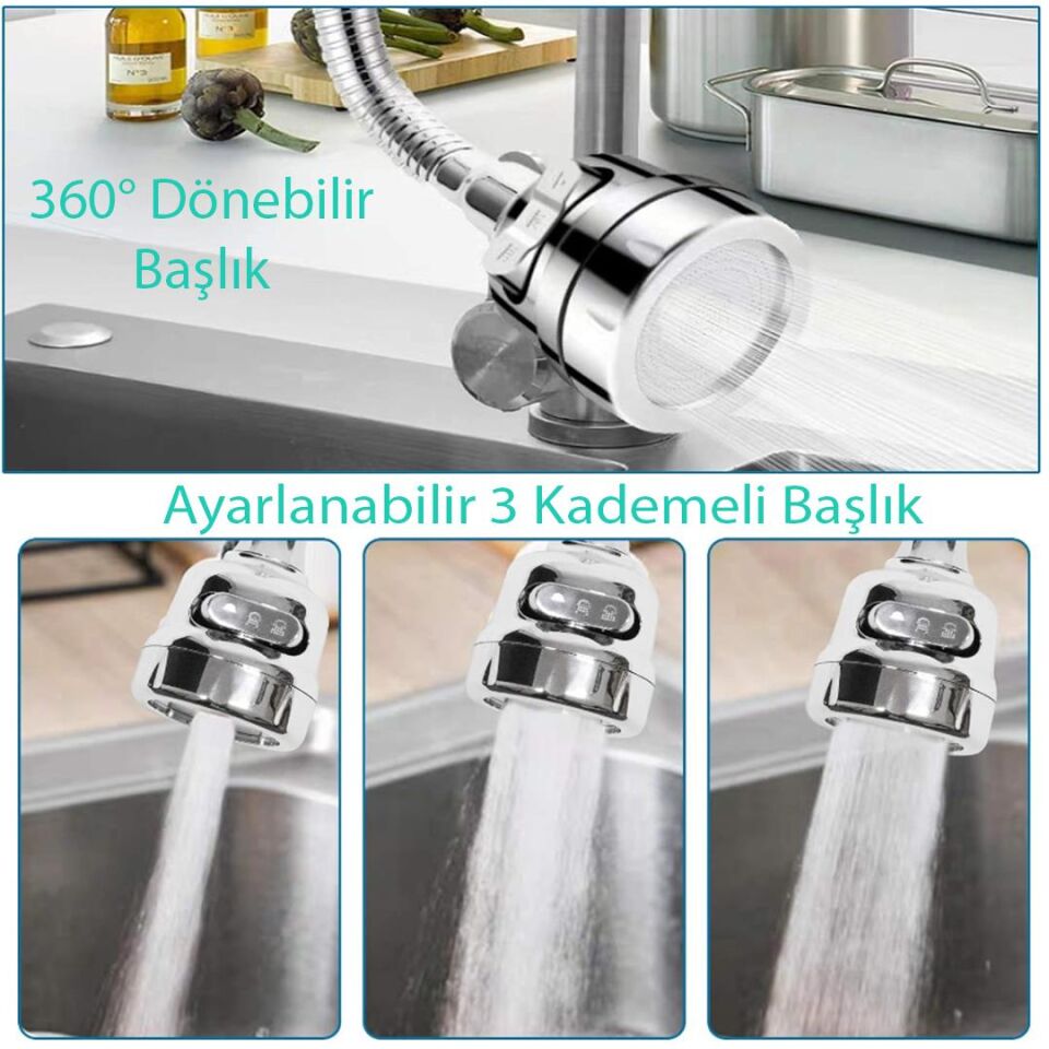Ayt Sunup SN-27117 3 Kademeli Tasarruflu Universal Mutfak Musluk Başlığı Musluk Tayzik Aparatı
