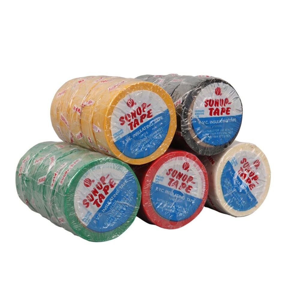 Sunup SN-27919 0.13X18mm 5 Renk İzole Elektrikçi Bant 10 Metre 50X5'li Paket (Kırmızı- Sarı - Siyah - Yeşil - Beyaz)