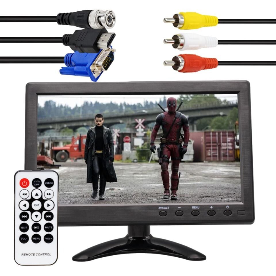 Ayt Powermaster PM-6092 10.1 İnç Çok Fonksiyonlu 12V 1080P Hd Oto Araç İçi Monitörü Hdmı Vga Bnc Rca Usb Girişli