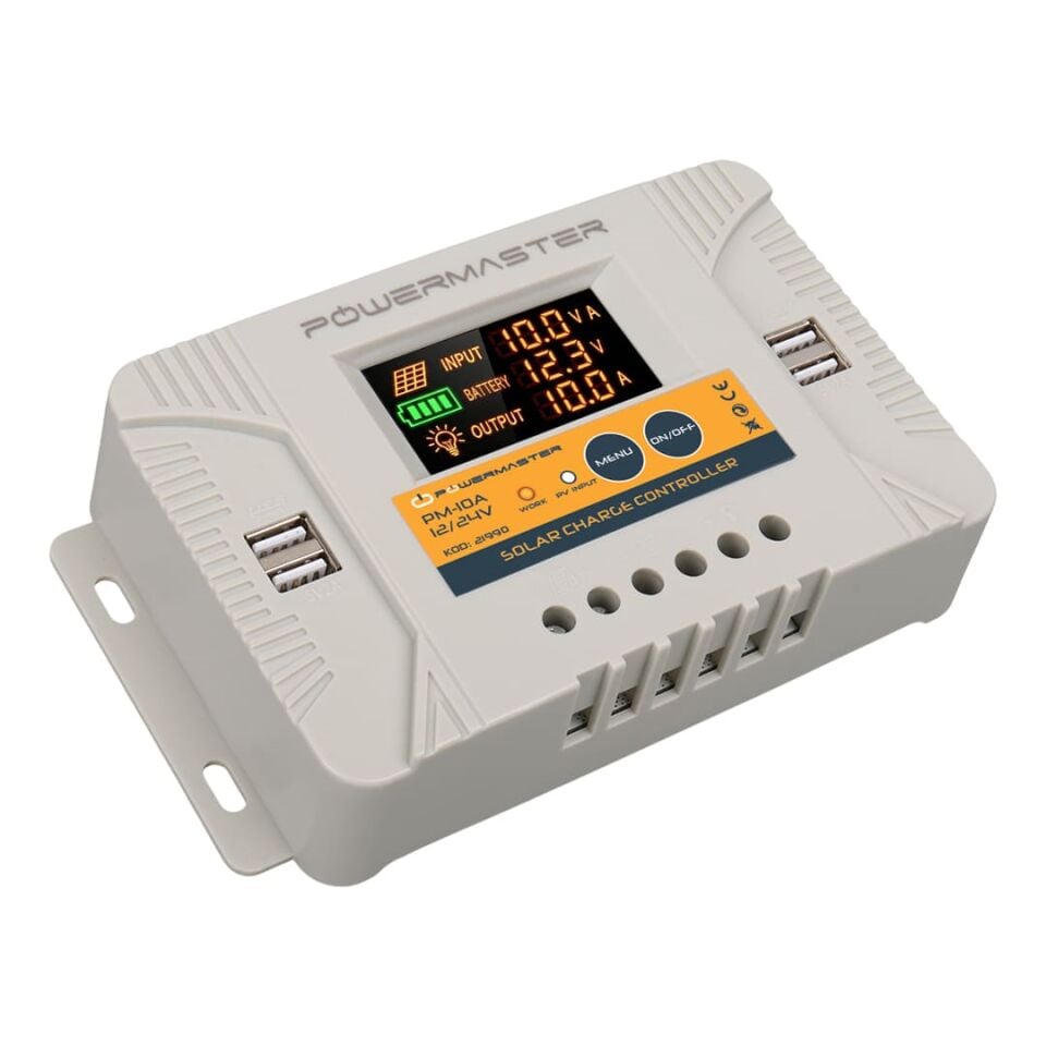Powermaster PM-10A 12V-24V 10A 4 USB li Dijital Otomatik Solar Şarj Regülatörü Akü Şarj Kontrol Cihazı 12-24 Volt